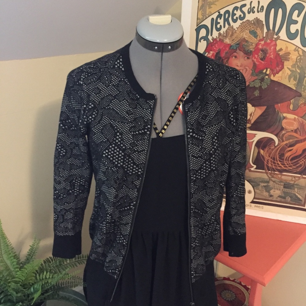 Anne Taylor Lace Print Zip Front Cardigan